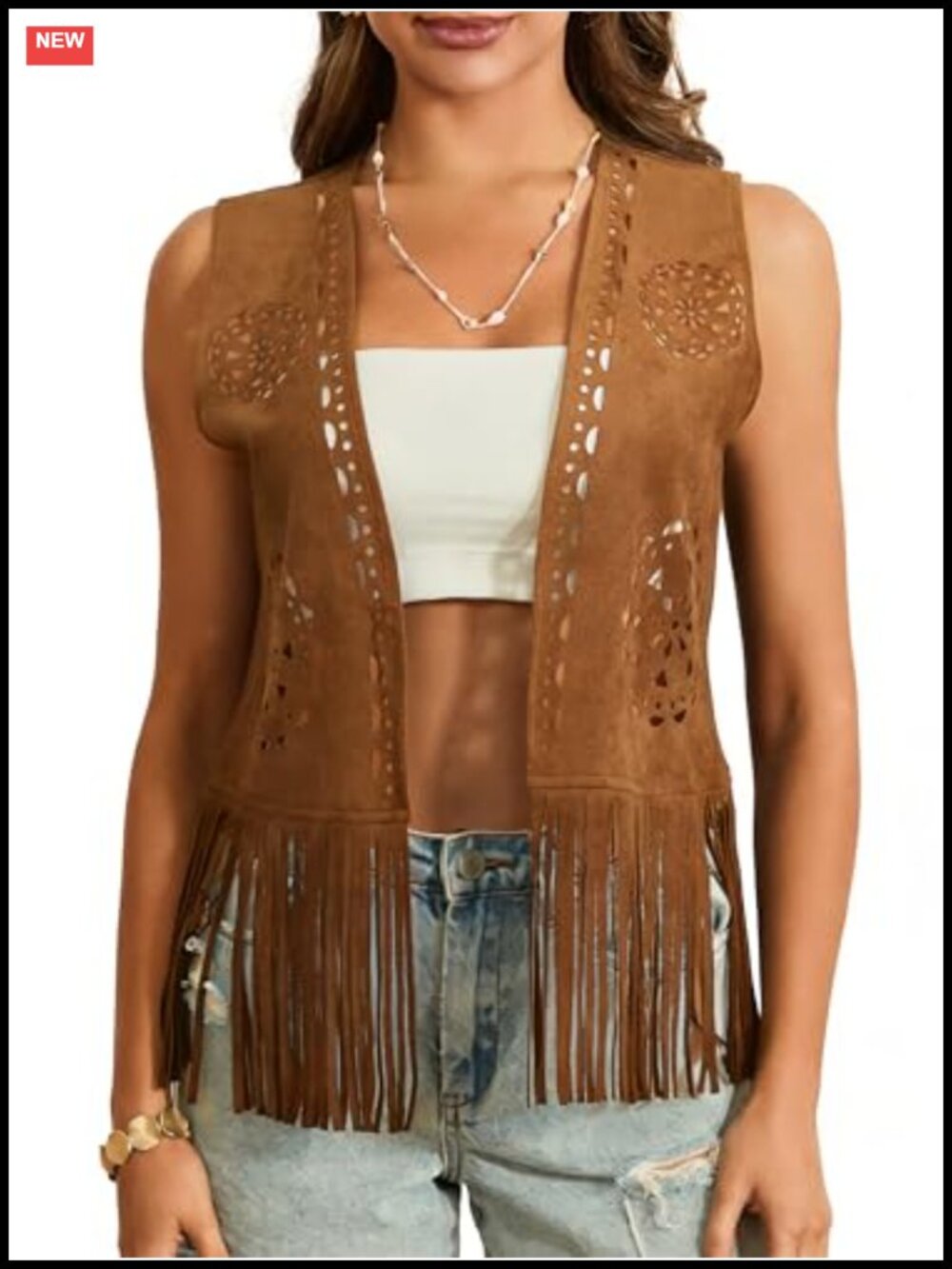 Suede Tassel Vest 70s Hippie Open Front Western Jacket Fringe Cowgirl